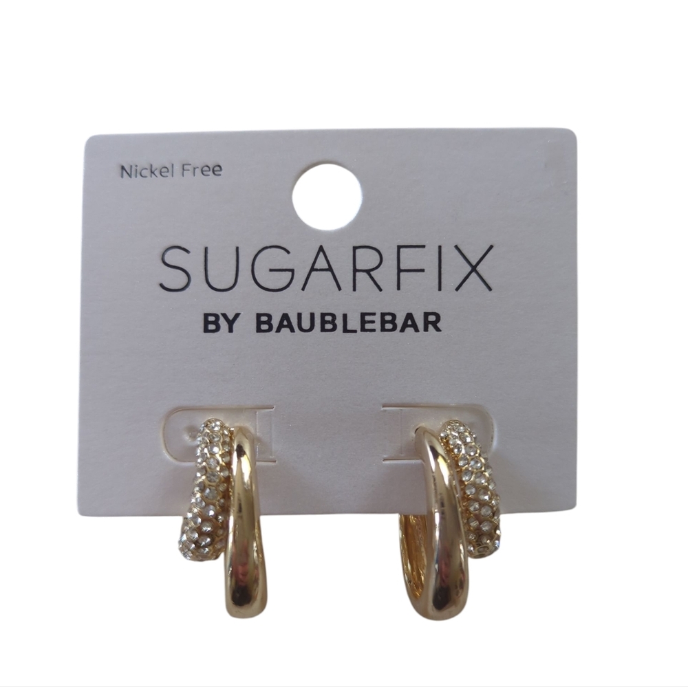 NWT Sugarfix by Baublebar Doubled Up Earrings Gold Toned Crystal Embellishment - Picture 2 of 5